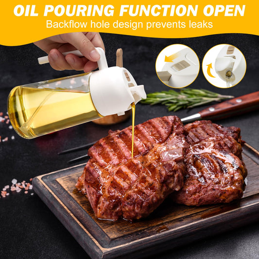 600ml 2-in-1 Glass Oil Sprayer Bottle – Premium Kitchen Oil Dispenser Spray for Cooking, Grilling, Baking & BBQ – White