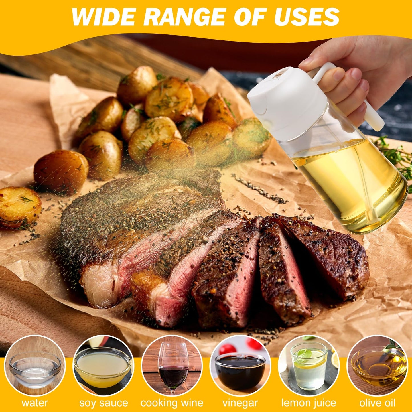 600ml 2-in-1 Glass Oil Sprayer Bottle – Premium Kitchen Oil Dispenser Spray for Cooking, Grilling, Baking & BBQ – White