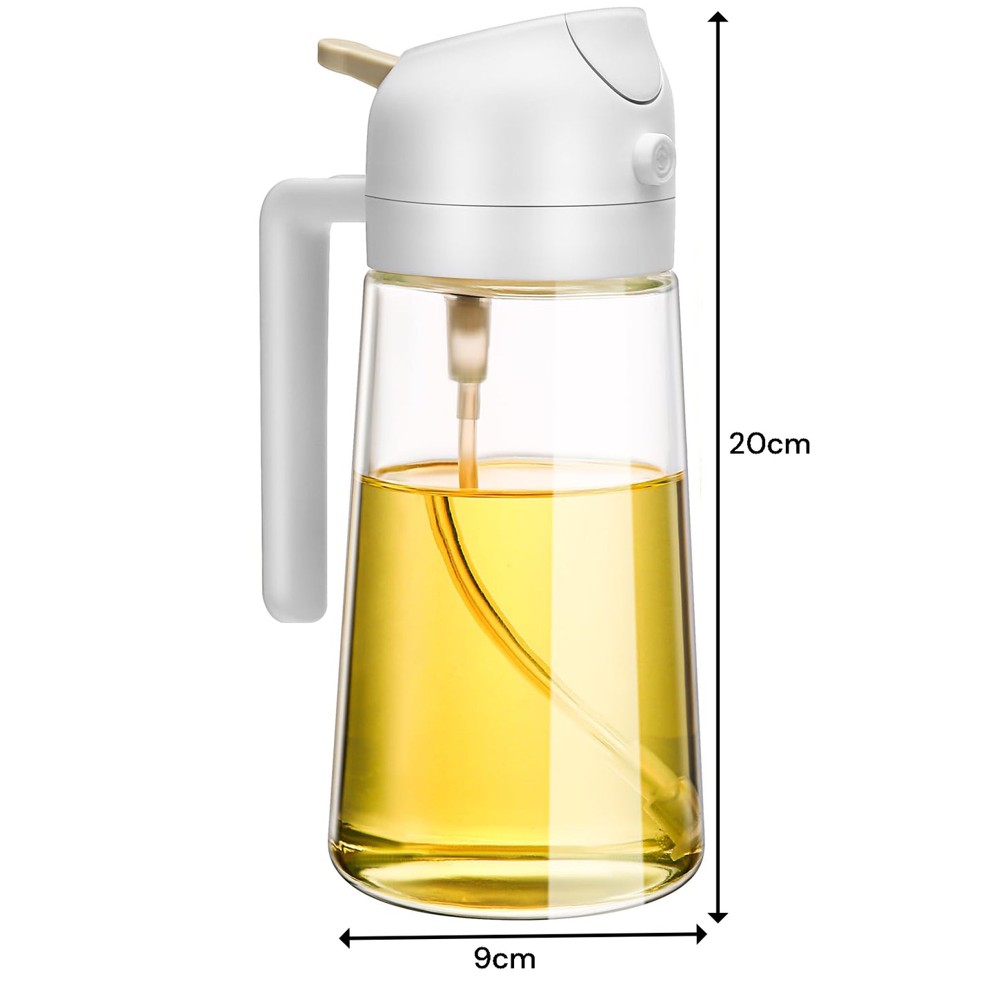 600ml 2-in-1 Glass Oil Sprayer Bottle – Premium Kitchen Oil Dispenser Spray for Cooking, Grilling, Baking & BBQ – White