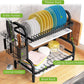 Dish Rack 2 Tier Dish Dryer Drainer Stainless Steel Dish Drying Rack Drip Trays Side Holder Kitchen Storage Save Space