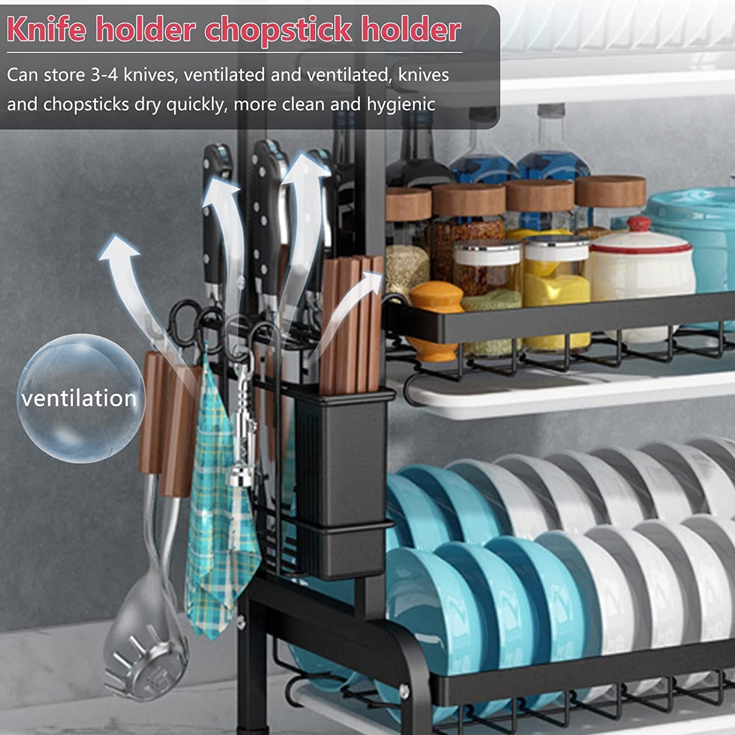 Dish Rack 3 Tier Dish Dryer Drainer Stainless Steel Dish Drying Rack Drip Trays Side Holder Kitchen Storage Save Space