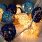 1 Set of Blue n White 5cm Rattan Cane 50 Ball Battery Powered LONG 5m String Lights Christmas Gift Home Wedding Party Bedroom Decoration Table Centrepiece
