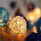 1 Set of Blue n White 5cm Rattan Cane 50 Ball Battery Powered LONG 5m String Lights Christmas Gift Home Wedding Party Bedroom Decoration Table Centrepiece