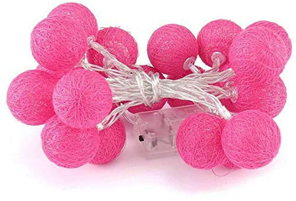 50 Ball HOT Pink LONG 5m String Light Battery Box 5cm Cotton Ball  Christmas Birthday Bbay Girl Special Occasion Decoration