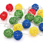1 Set of Multi Coloured 5cm Rattan Cane 20 Ball Battery Powered 3m String Lights Christmas Gift Home Wedding Party Bedroom Decoration Table Centrepiece