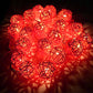 1 Set of Orange 5cm Rattan Cane 20 Ball Battery Powered 3m String Lights Christmas Gift Home Wedding Party Bedroom Decoration Table Centrepiece