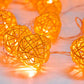 1 Set of Orange 5cm Rattan Cane 20 Ball Battery Powered 3m String Lights Christmas Gift Home Wedding Party Bedroom Decoration Table Centrepiece