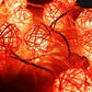 1 Set of Orange 5cm Rattan Cane 20 Ball Battery Powered 3m String Lights Christmas Gift Home Wedding Party Bedroom Decoration Table Centrepiece