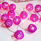 1 Set of Pink 5cm Rattan Cane 20 Ball Battery Powered 3m String Lights Christmas Gift Home Wedding Party Bedroom Decoration Table Centrepiece