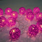 1 Set of Pink 5cm Rattan Cane 50 Ball Battery Powered LONG 5m String Lights Christmas Gift Home Wedding Party Bedroom Decoration Table Centrepiece