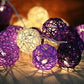 1 Set of Purple n White 5cm Rattan Cane 50 Ball Battery Powered LONG 5m String Lights Christmas Gift Home Wedding Party Bedroom Decoration Table Centrepiece