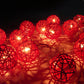 1 Set of Red 5cm Rattan Cane 20 Ball Battery Powered 3m String Lights Christmas Gift Home Wedding Party Bedroom Decoration Table Centrepiece