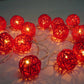 1 Set of Red 5cm Rattan Cane 20 Ball Battery Powered 3m String Lights Christmas Gift Home Wedding Party Bedroom Decoration Table Centrepiece