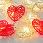 50 Red and White 3D Hollowed Rattan Heart-Shaped 5M LONG String Fairy Lights, Battery (AA) Indoor & Outdoor Decorations Wedding Valentines Romantic Room Table Lighting