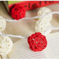 1 Set of Red and White5cm Rattan Cane 20 Ball Battery Powered 3m String Lights Christmas Gift Home Wedding Party Bedroom Decoration Table Centrepiece