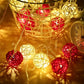 1 Set of Red and White5cm Rattan Cane 20 Ball Battery Powered 3m String Lights Christmas Gift Home Wedding Party Bedroom Decoration Table Centrepiece