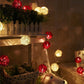 1 Set of Red and White 5cm Rattan Cane 50 Ball Battery Powered LONG 5m String Lights Christmas Gift Home Wedding Party Bedroom Decoration Table Centrepiece