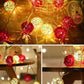 1 Set of Red and White 5cm Rattan Cane 50 Ball Battery Powered LONG 5m String Lights Christmas Gift Home Wedding Party Bedroom Decoration Table Centrepiece