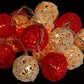 1 Set of Red and White 5cm Rattan Cane 50 Ball Battery Powered LONG 5m String Lights Christmas Gift Home Wedding Party Bedroom Decoration Table Centrepiece