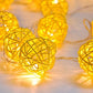 1 Set of Yellow 5cm Rattan Cane 20 Ball Battery Power 3m String Lights Christmas Gift Home Wedding Party Bedroom Decoration Table Centrepiece