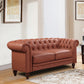 2 Seater Brown Sofa Lounge Button Tufted in Faux Leather