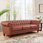 3 Seater Brown Sofa Lounge Button Tufted in Faux Leather