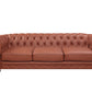 3 Seater Brown Sofa Lounge Button Tufted in Faux Leather