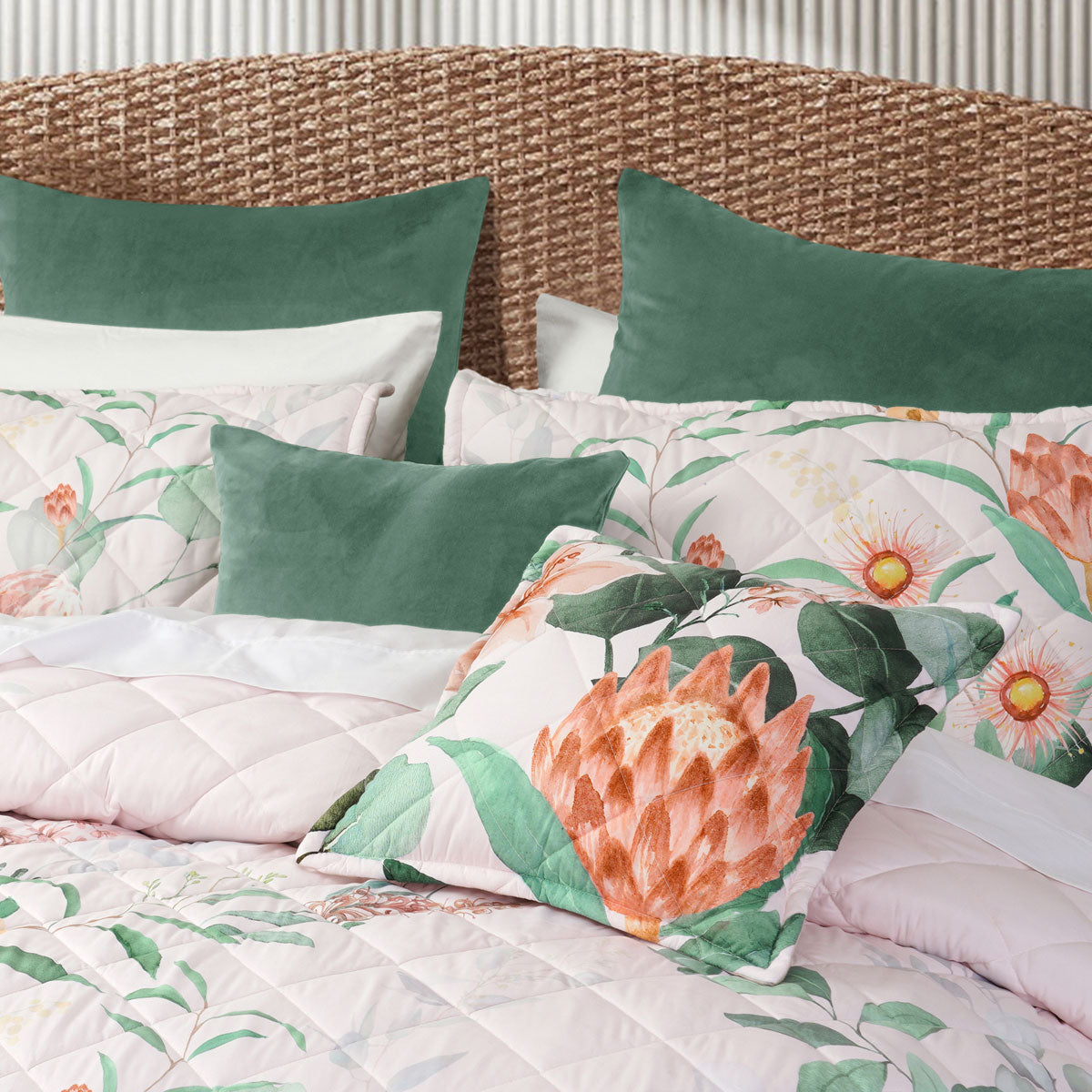 Bianca Sidney Blush Printed Floral Bedspread Set Double