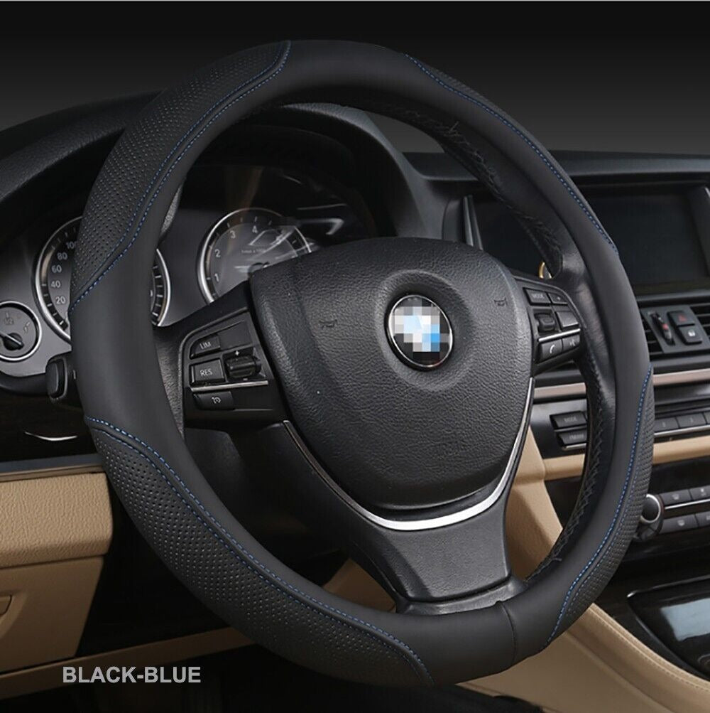 Universal Luxury Car 37-38cm Steering Wheel Cover PU Leather Non-slip Breathable (Black-red)