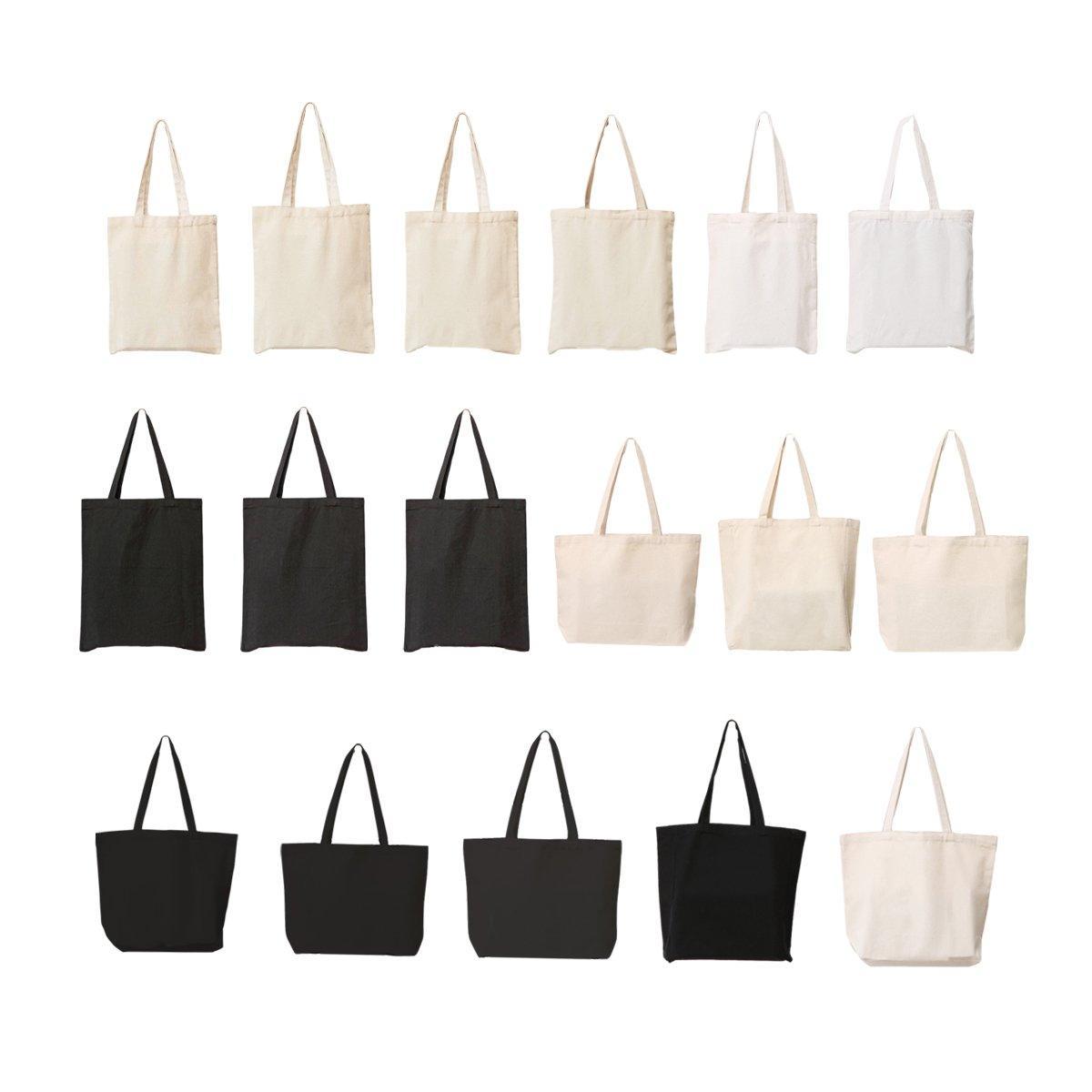 5PCS Canvas Tote Bag Cotton Blank DIY Shopping Shoulder Bags - Black 35*40*10cm