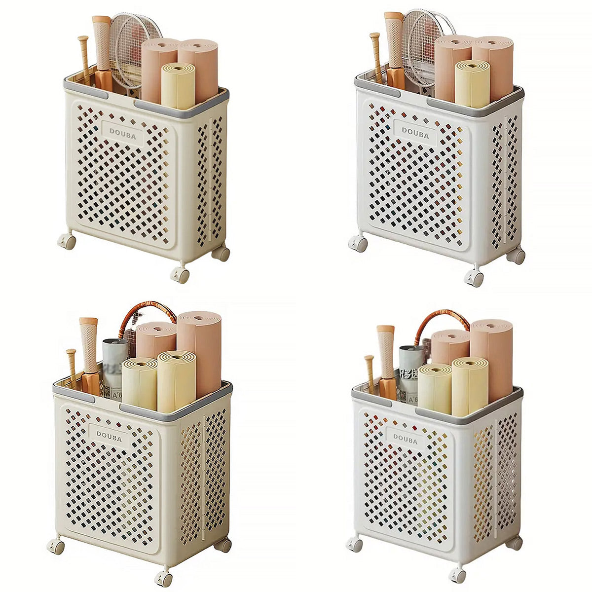 Folding Laundry Basket with Wheel Large Capacity Removable Dirty Clothes Storage - White-M