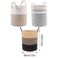 Woven Cotton Rope Storage Basket Foldable Laundry Bin Bamboo Clothes Organizer - White Brown