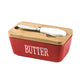 Butter Box with Knife Rectangular Cheese Container with Wooden Lid for Kitchen - Blue