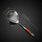 304 Stainless Steel Kitchen Colander Long Handle Noodle Dumpling Strainer Spoon - Yellow wood
