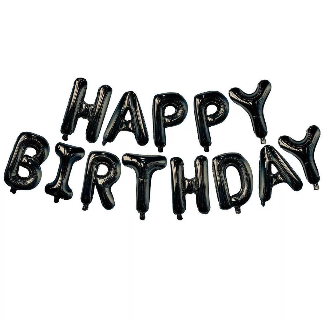 40Cm 3D Happy Birthday Letters Balloons Inflating Foil Banner Bunting Celebrate - Black
