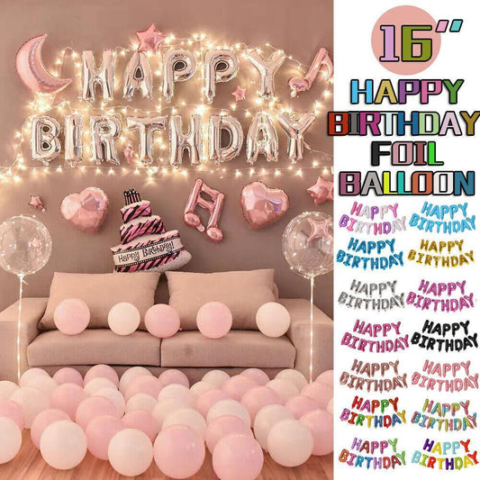 40Cm 3D Happy Birthday Letters Balloons Inflating Foil Banner Bunting Celebrate - Pink