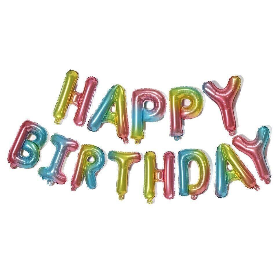 40Cm 3D Happy Birthday Letters Balloons Inflating Foil Banner Bunting Celebrate - Rose Red