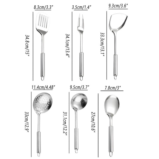 6PCS Stainless Steel Kitchen Utensil Set with Frying Spatula Colander and Spoon