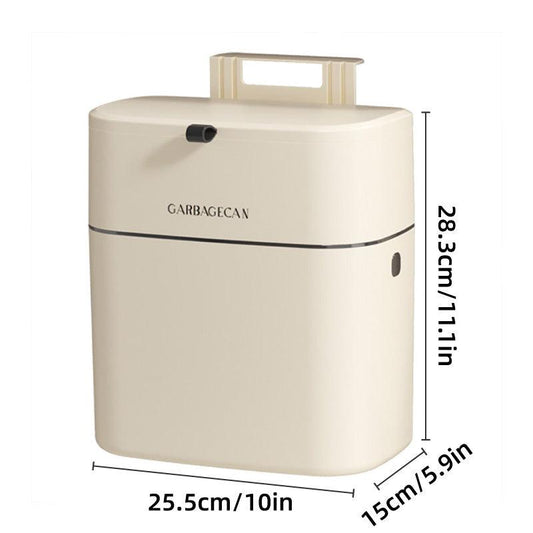 Wall Mounted Hanging Waste Bin with Lid Household Cabinet Trash Can Cream White