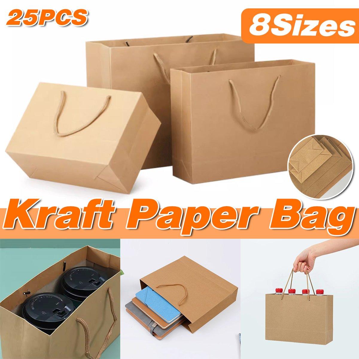 25pcs Paper Gift Bags Handbag Kraft Paper BagsParty Favors Wedding Packaging - 22x30x8cm