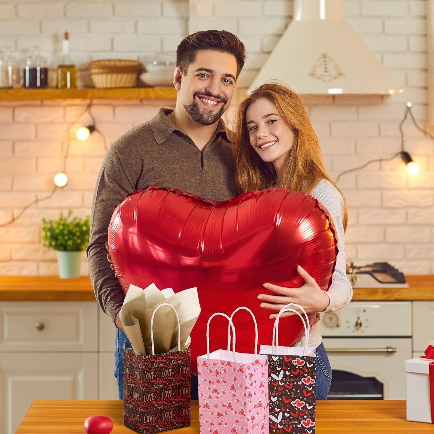 30x Valentines Day Love-Themed Tote Bag Elegant Kraft Paper Handbag Lightweight - Y173