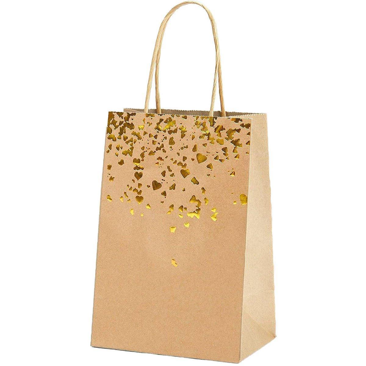 30PCS Kraft Paper Gift Bags Small Love Candy Bags Gold Foil Wedding Party Favors - White-Gold Foil