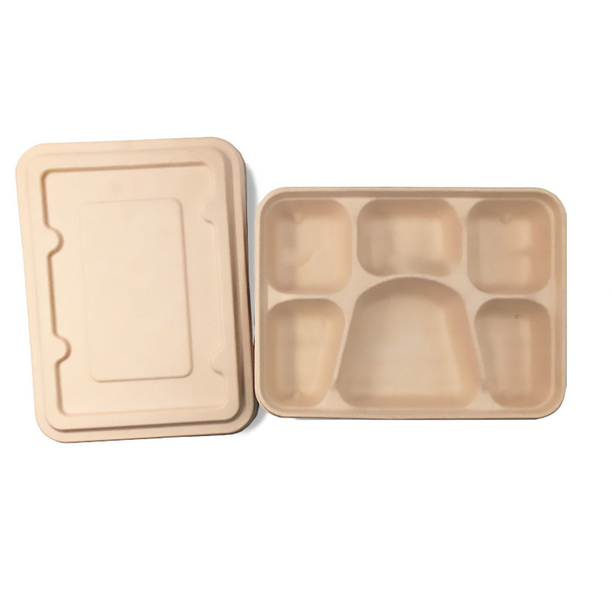 25/50pcs Biodegradable Lunch Box Microwaveable Tray with Compartment Paper Lid - 1400ML-6-50pcs