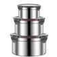 3PCS Stainless Steel Sealed Crisper Storage Box with Lid Round Food Lunch Box - White