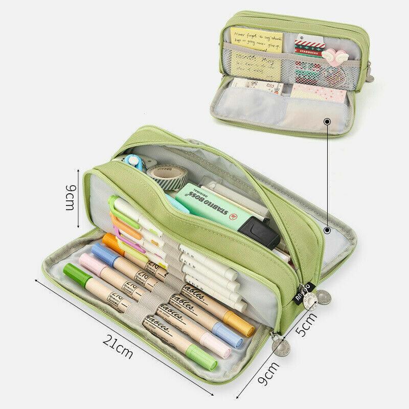 Zipper Pencil Case Large Capacity Storage Bag School Stationery Makeup Organizer - Green