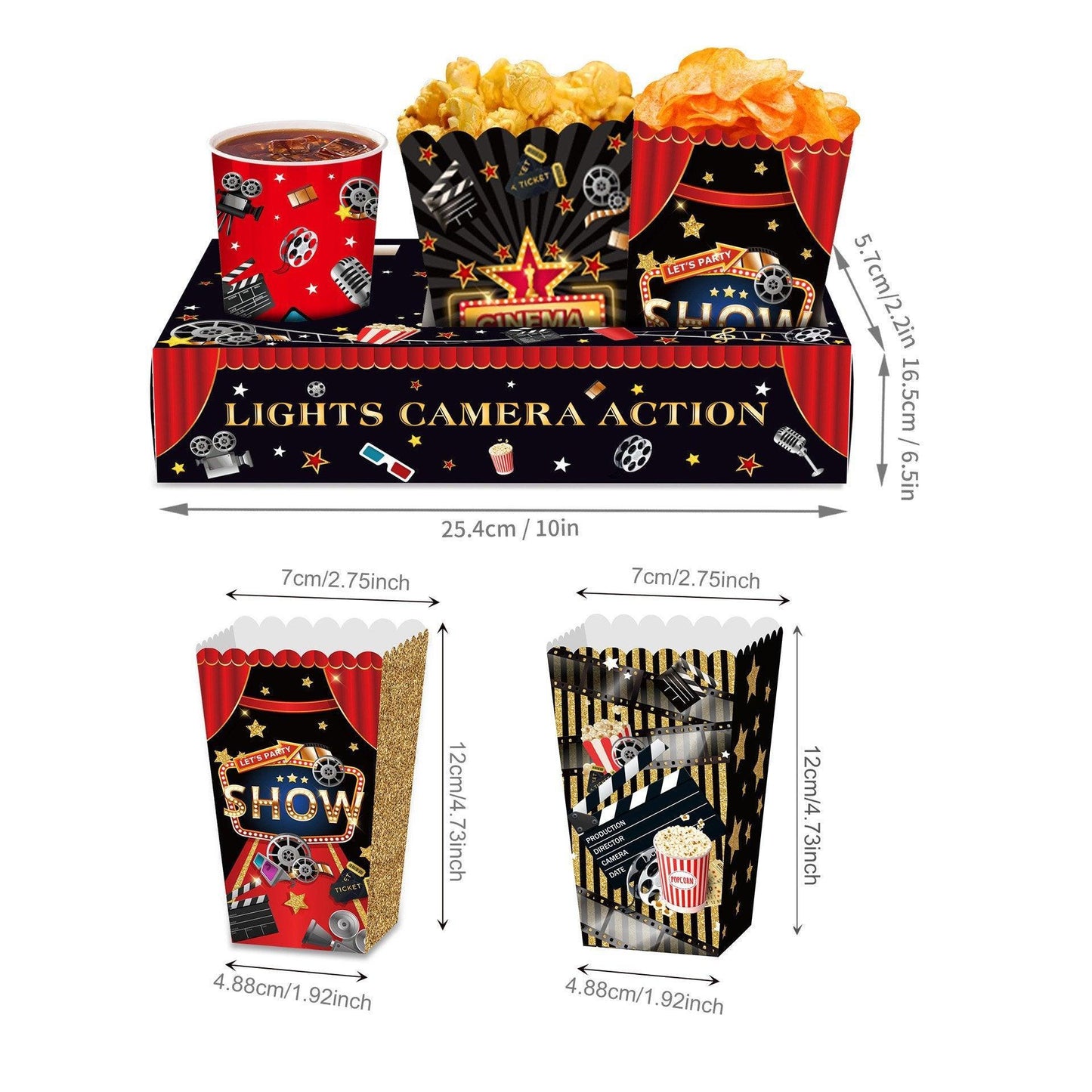 24 PCS Movie Night Snack Trays Popcorn Food Drink Holder Cinema Party Supplies - 24pcs-BM006