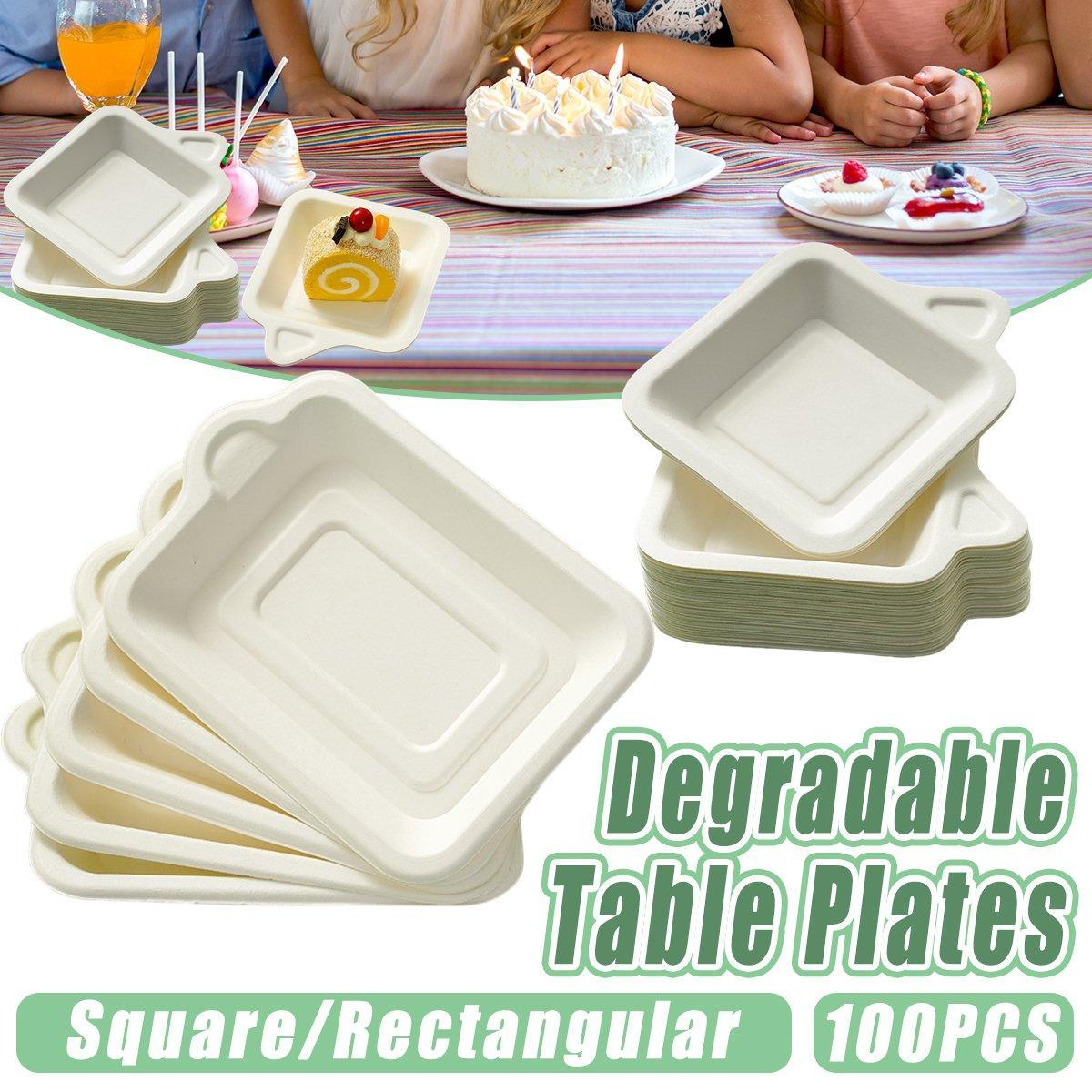 100PCS Degradable Paper Plates Thickened White Rectangular Cake Paper Plate - Square