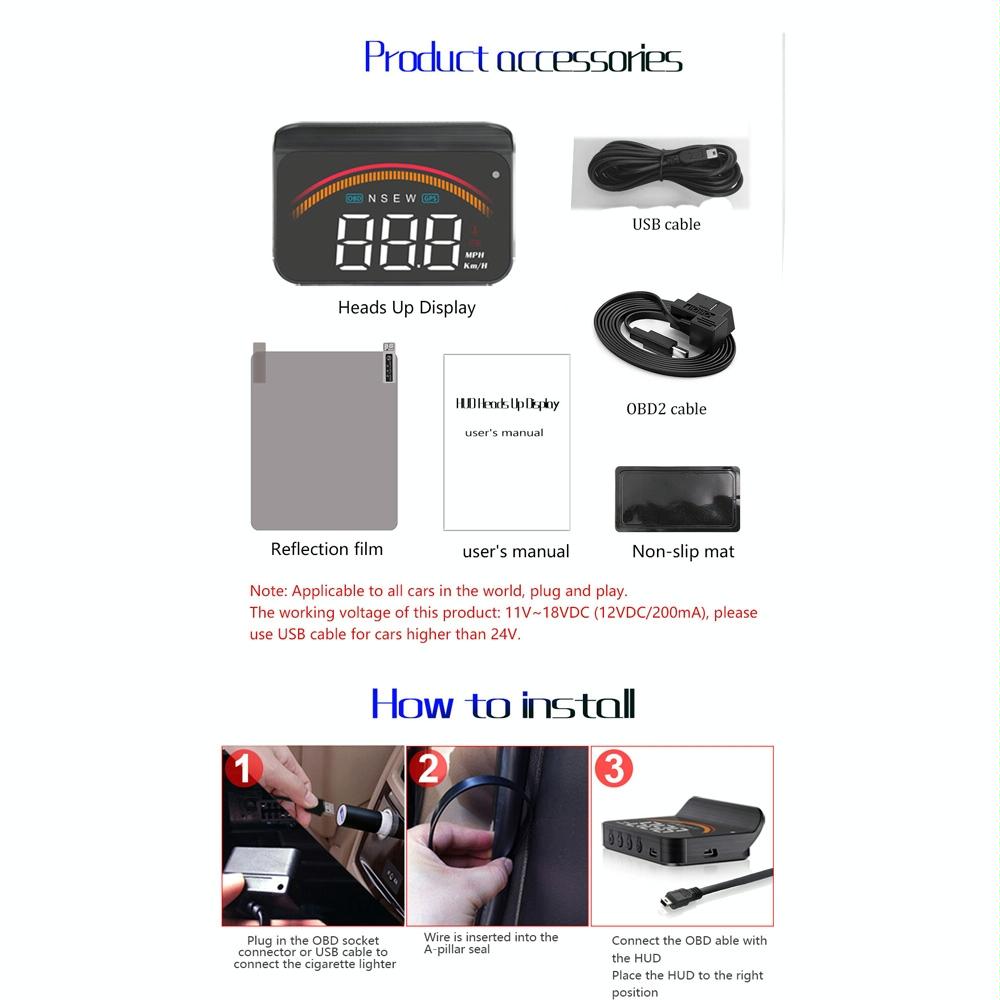 Car Obd2 + Gps Head Up Display Speed & Temperature Alarm