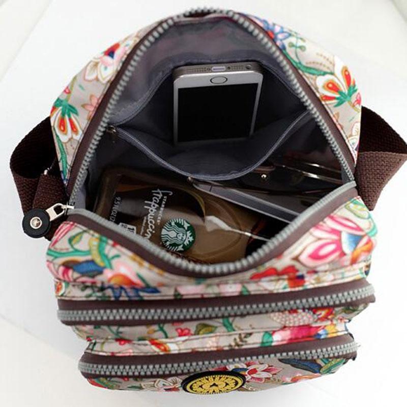 Waterproof Nylon Multilayer Crossbody Bag For Women - Purple Flower