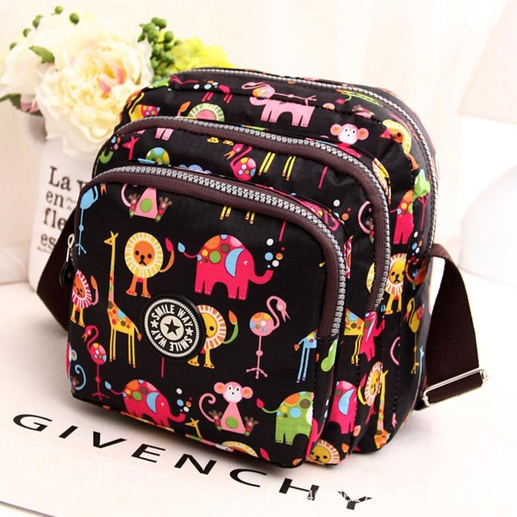 Waterproof Nylon Multilayer Crossbody Bag For Women - Purple Flower